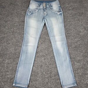 Tush Push Womens High Rise Skinny Jeans Light Wash Embellished Size 13 261016